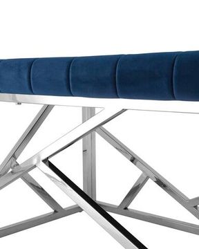 Банкетка-скамейка АРТ ДЕКО велюр синий сталь серебро