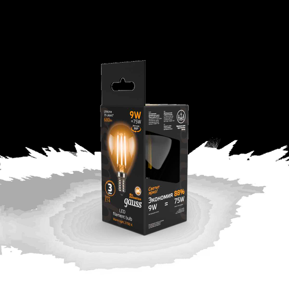 Лампа светодиодная филаментная Gauss E14 9W 2700К прозрачная 105801109