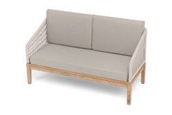 "Канны" диван 2-местный плетеный из роупа, основание дуб, роуп бежевый круглый, ткань бежевая 15052