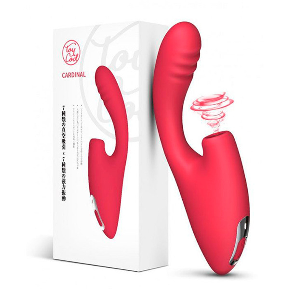 Красный двойной вибростимулятор 20,2см с вакуумом BeYourLover Cardinal TW012A