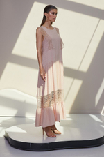 Летнее платье с вставками из кружева (Размер: S) (Цвет: бежевый)