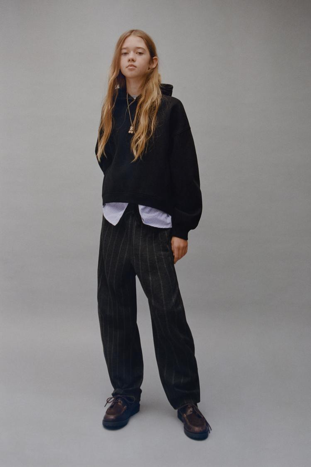 ZARA БРЮКИ BARREL В ПОЛОСКУ ИЗ ТКАНИ «ПУНТО-РОМА», АНТРАЦИТОВО-СЕРЫЙ