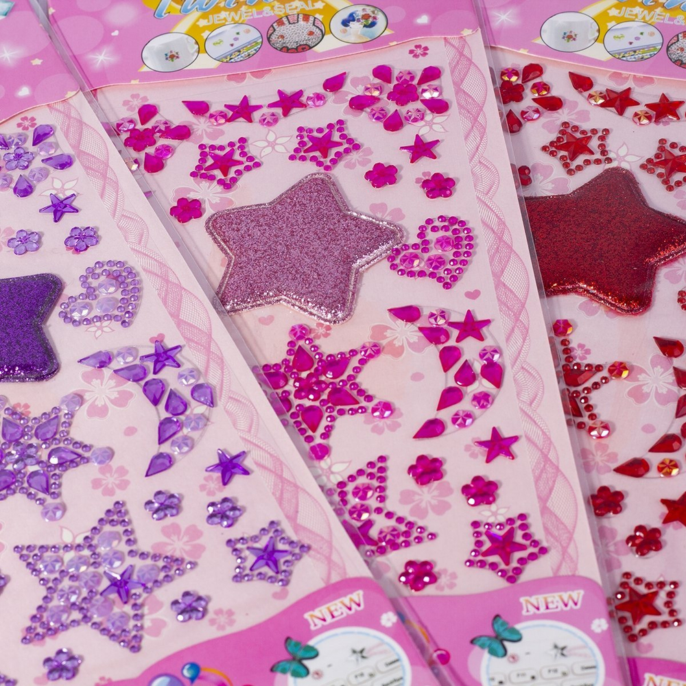 Наклейки-стразы Alingar, акриловые, "Звездное небо", красный, розовый, фиолетовый, пакет с европодвесом