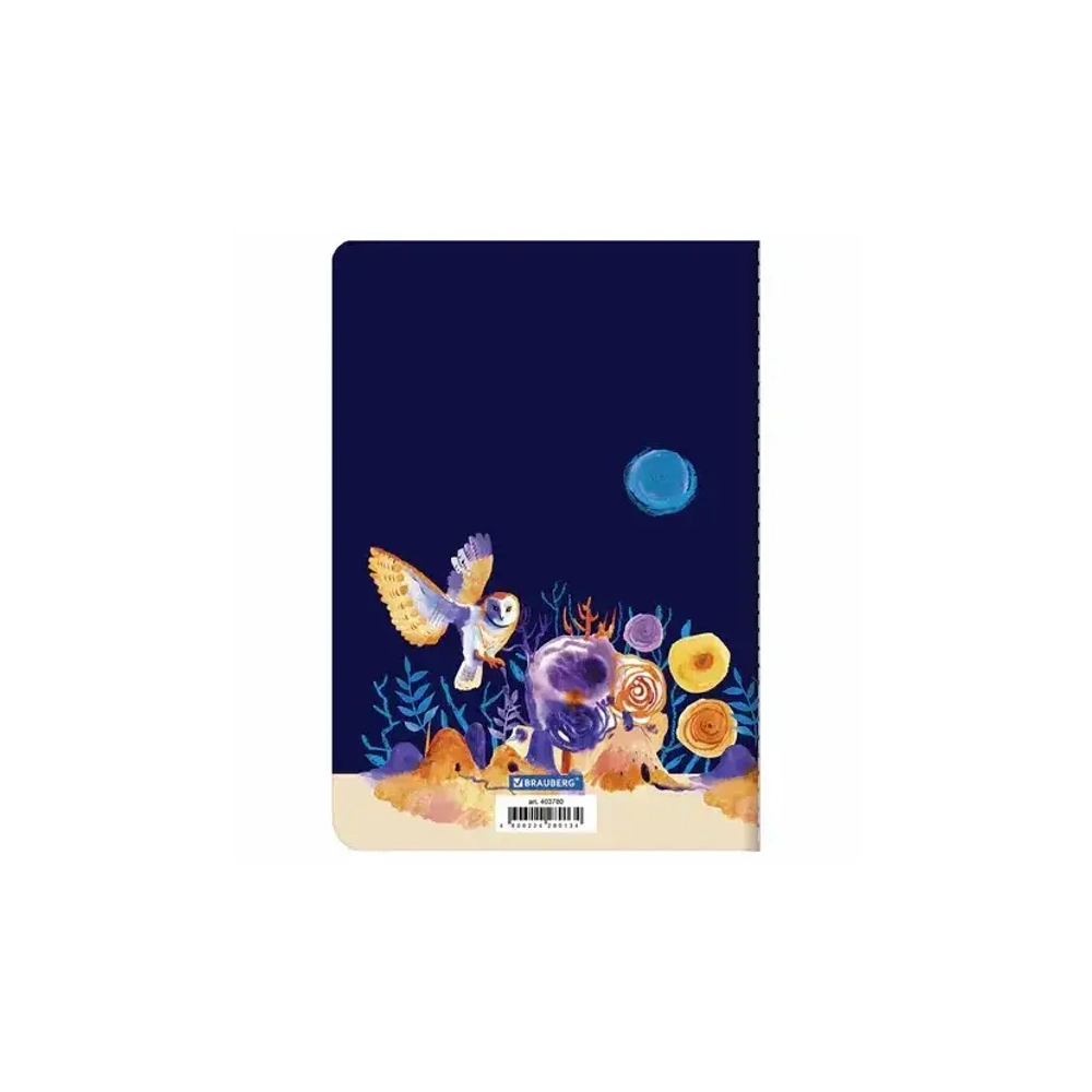 Тетрадь 40 л клетка BRAUBERG обложка SoftTouch, фольга, бежевая бум. 70 г/м2, Совы 403780