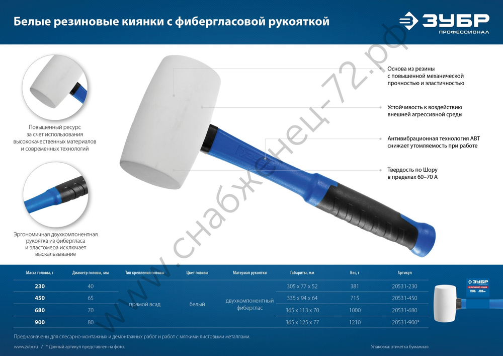 ЗУБР 230 г, Белая резиновая киянка, Профессионал (20531-230)
