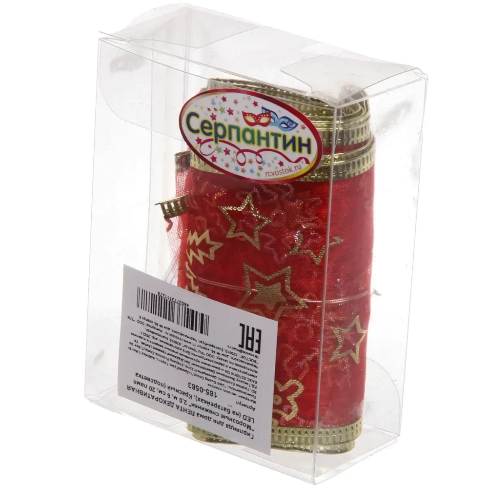 Гирлянда для дома ЛЕНТА ДЕКОРАТИВНАЯ «Морозные снежинки» 2,0 м, 6 см, 20 ламп LED (на батарейках), Красный (подсветка красный)