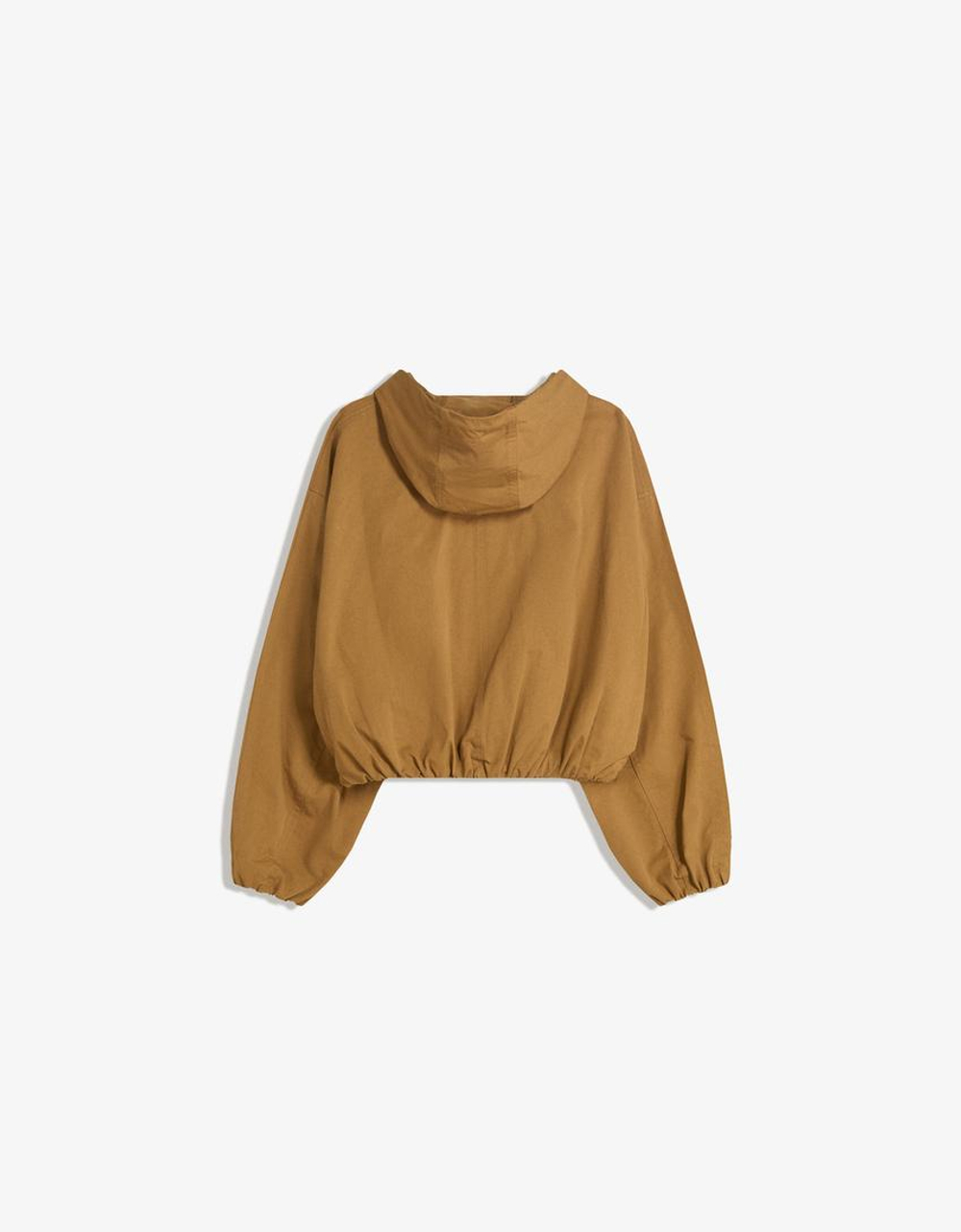 BERSHKA Куртка с капюшоном, цвет верблюжьей шерсти