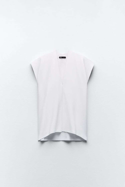ZARA ФУТБОЛКА ИЗ ПЛОТНОГО ХЛОПКА, БЕЛЫЙ