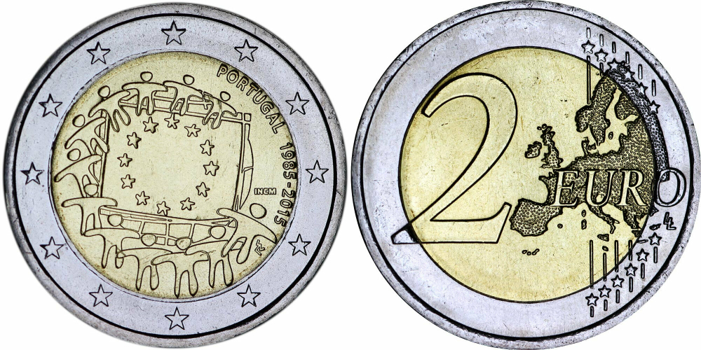 Португалия 2 евро, 2015 30 лет флагу Европейского союза aUNC