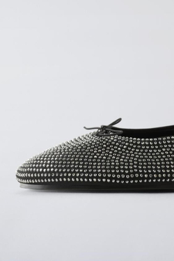 ZARA БАЛЕТКИ СО СТРАЗАМИ, ЧЕРНЫЙ