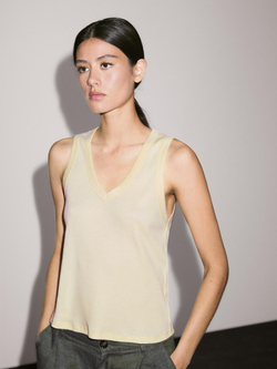 Massimo Dutti Футболка из 100% хлопка с V-образным вырезом, светло-желтый