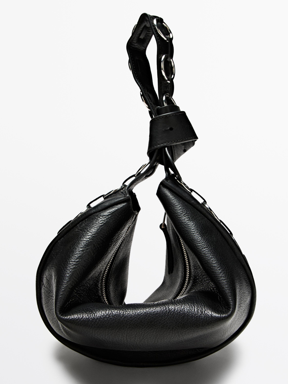 Massimo Dutti Сумка из кожи наппа с люверсами, черный