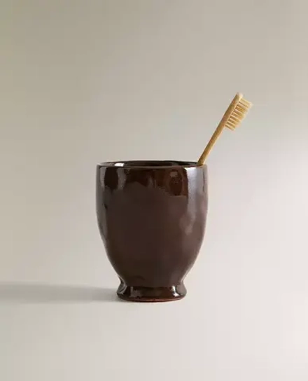 ZARA HOME БЛЕСТЯЩИЙ СТАКАН ДЛЯ ЗУБНЫХ ЩЕТОК ИЗ ТЕРРАКОТЫ, КОРИЧНЕВЫЙ