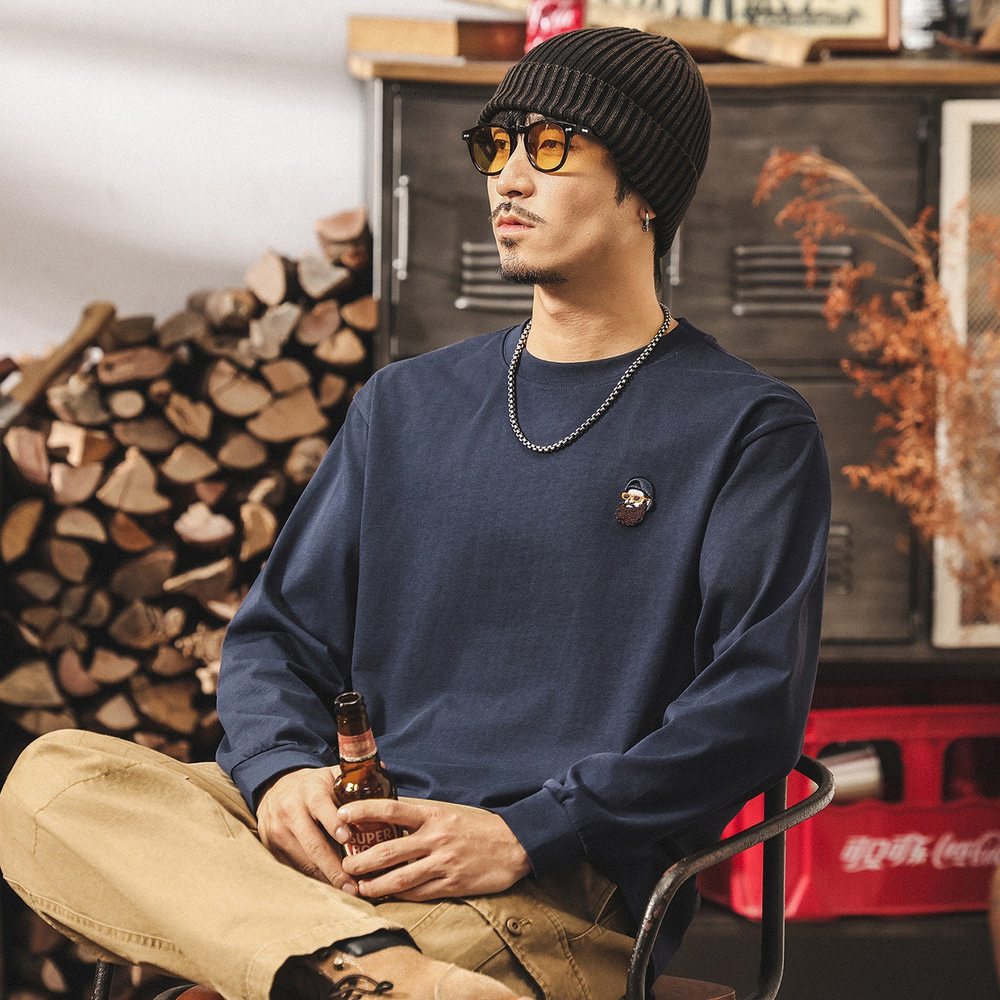 Мужская футболка с длинным рукавом,весенне-осенняя из чистого хлопка оптом и в розницу