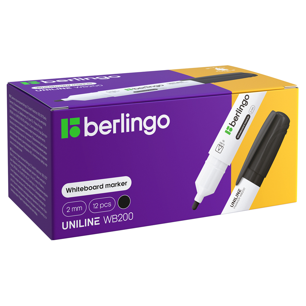 Маркер для белых досок Berlingo "Uniline WB200" черный, пулевидный, 2мм