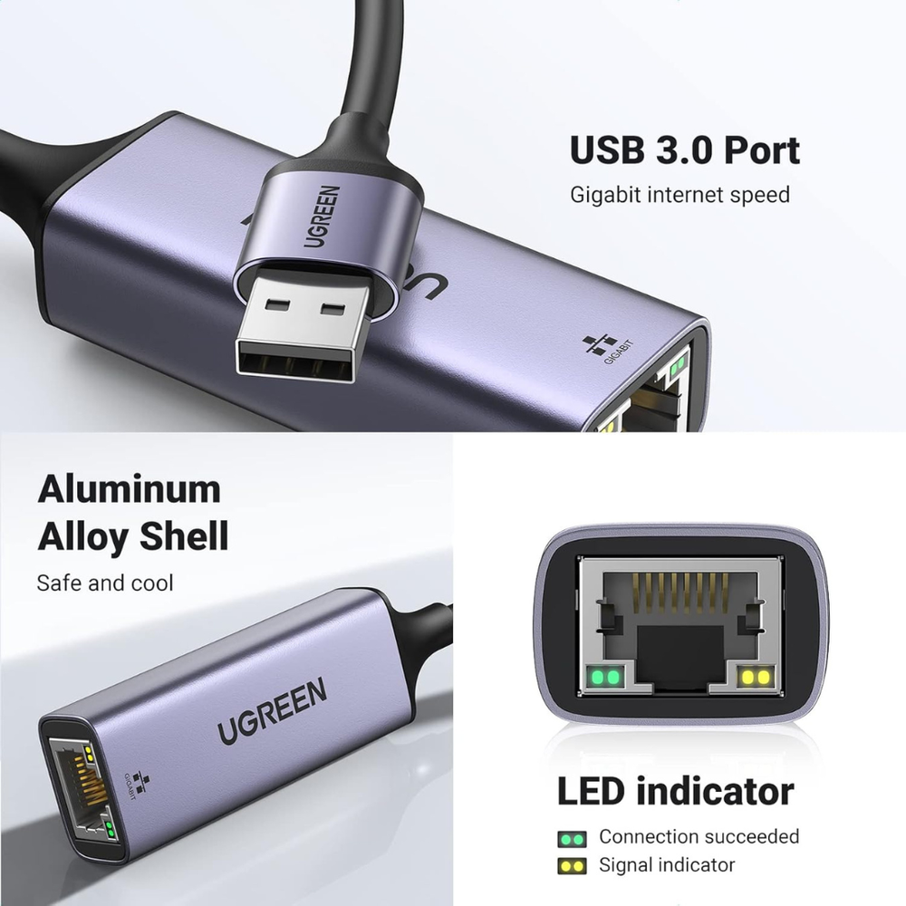 Конвертер USB 3.0 на RJ-45 Ethernet Adapter, Ugreen 50922