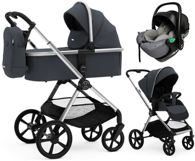 Коляска Agex Life 3 в 1 хромированная рама с автокреслом i-Safe Grey ALM606 Midnight Grey (Темно-серый)
