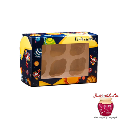 Упаковка для капкейков "Космический Новый год", 6 ячеек