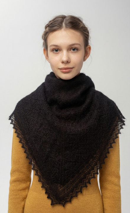 Оренбургский пуховый платок П2-100-07 черный