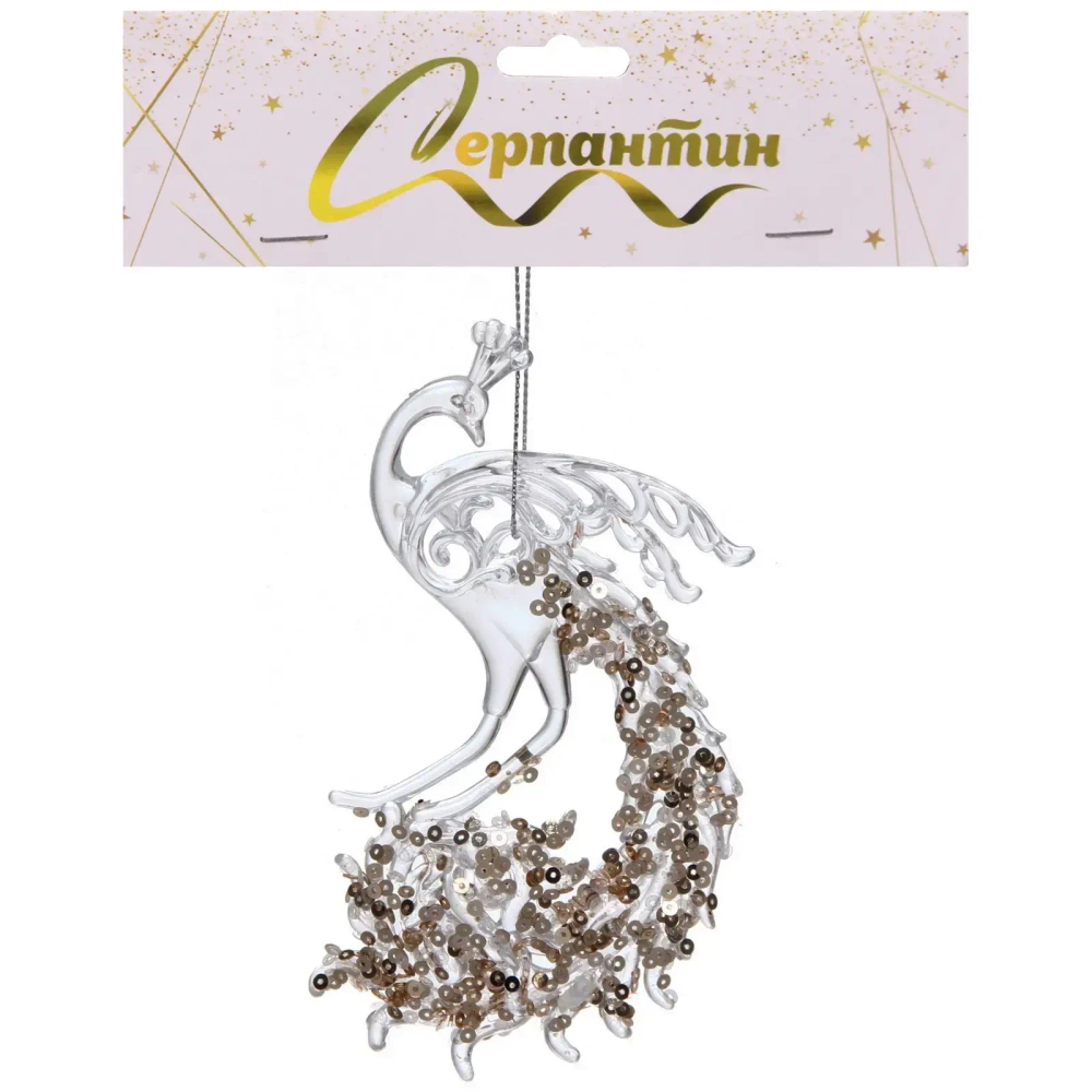 Подвеска «Павлиний хвост» 15*8 см, Белый/Золотой блеск