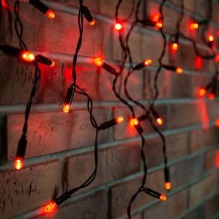 Гирлянда светодиодная Бахрома (Айсикл), 2,4х0,6м, 88 LED КРАСНЫЙ, черный ПВХ, IP65, постоянное свече