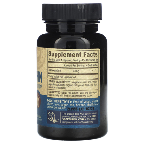 Deva, Веганский астаксантин, 4 мг, 30 веганских капсул