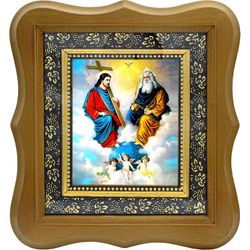 Бог - Отец,  Бог - Сын и Бог - Святой дух. Троица новозаветная. Икона на холсте.