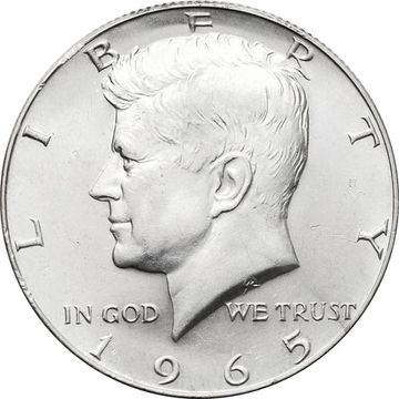 50 центов (1/2 доллара, half dollar) 1965 США (Кеннеди)
