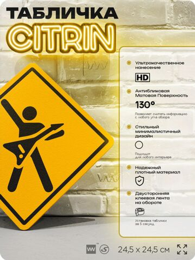 Табличка "Гитарист" шуточная прикольная табличка на дверь и стену, для офиса и дома, декоративный знак, 24,5х24,5 см, пластиковая, Айдентика Технолоджи