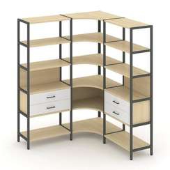 Shelf System Трехсекционный угловой стеллаж пятиярусный с ящиками SN.STMU-531 Акация Лорка/Белый/Мет