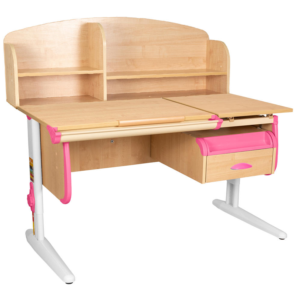 Растущая парта Дэми СУТ 25 с задней полкой СУТ.34.390 и навесной тумбой (1200×880 мм)