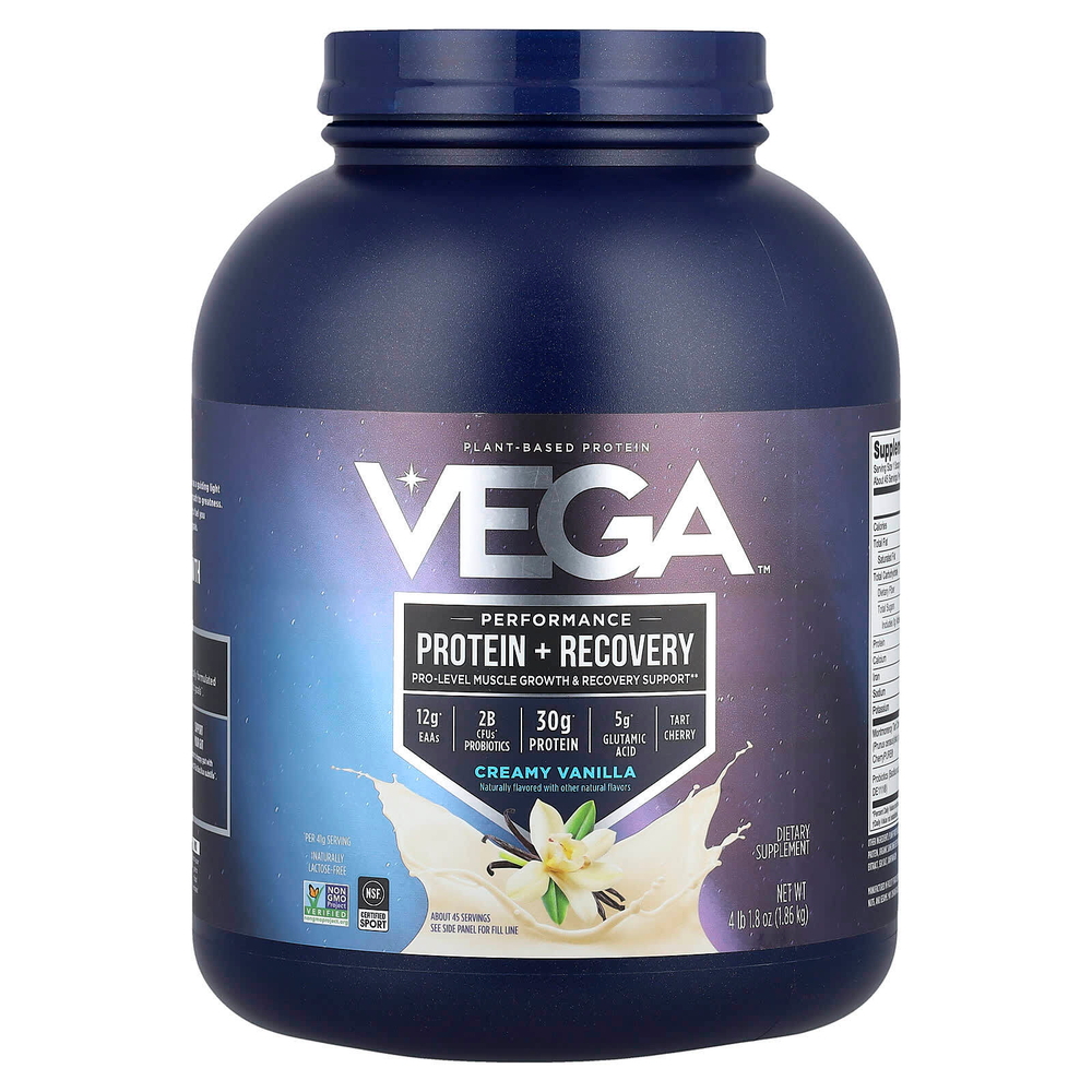 Vega, Растительный протеин, Performance Protein + Recovery, кремовая ваниль, 1,86 кг (4 фунта 1,8 унции)