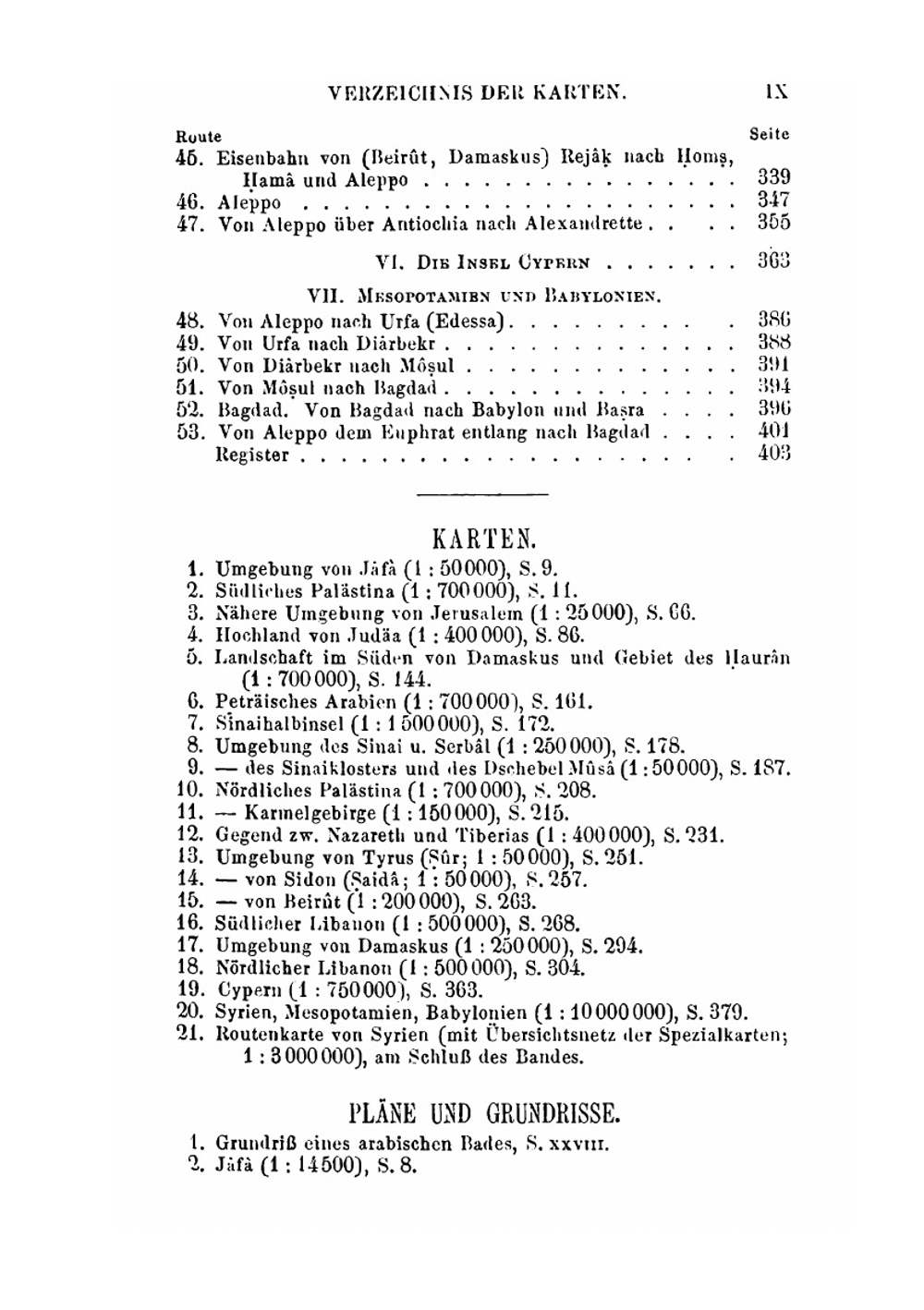 Palästina und Syrien. die Hauptrouten Mesopotamiens und Babyloniens und die Insel Cypern | K. Baedeker