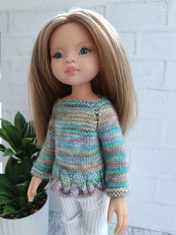 Вязаный пуловер для куклы Паола Рейна 32 см