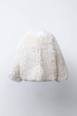 ZARA КУРТКА ИЗ ИСКУССТВЕННОГО МЕХА, БЕЛЫЙ