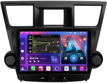 Магнитола для Toyota Highlander 2 U40 2007-2013 (крутилки активные) - FarCar 7194F2 на Android 13, 2K QLED, TS10, CarPlay, 4G SIM-слот
