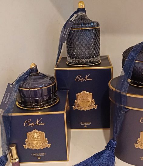 Вода жизни, тёмно-синяя свеча Арт-деко с кисточкой, Cote Noire