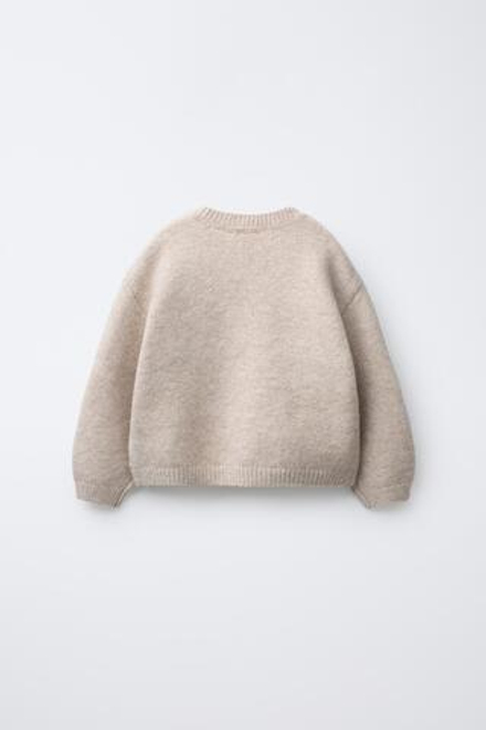 ZARA ТРИКОТАЖНЫЙ ДЖЕМПЕР С МИШКАМИ И СЕРДЕЧКАМИ, СВЕТЛО-БЕЖЕВЫЙ
