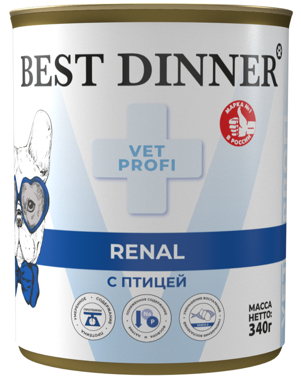 Консервы диета Best Dinner Vet Profi Renal при заболеваниях почек у взрослых собак с птицей 340 г