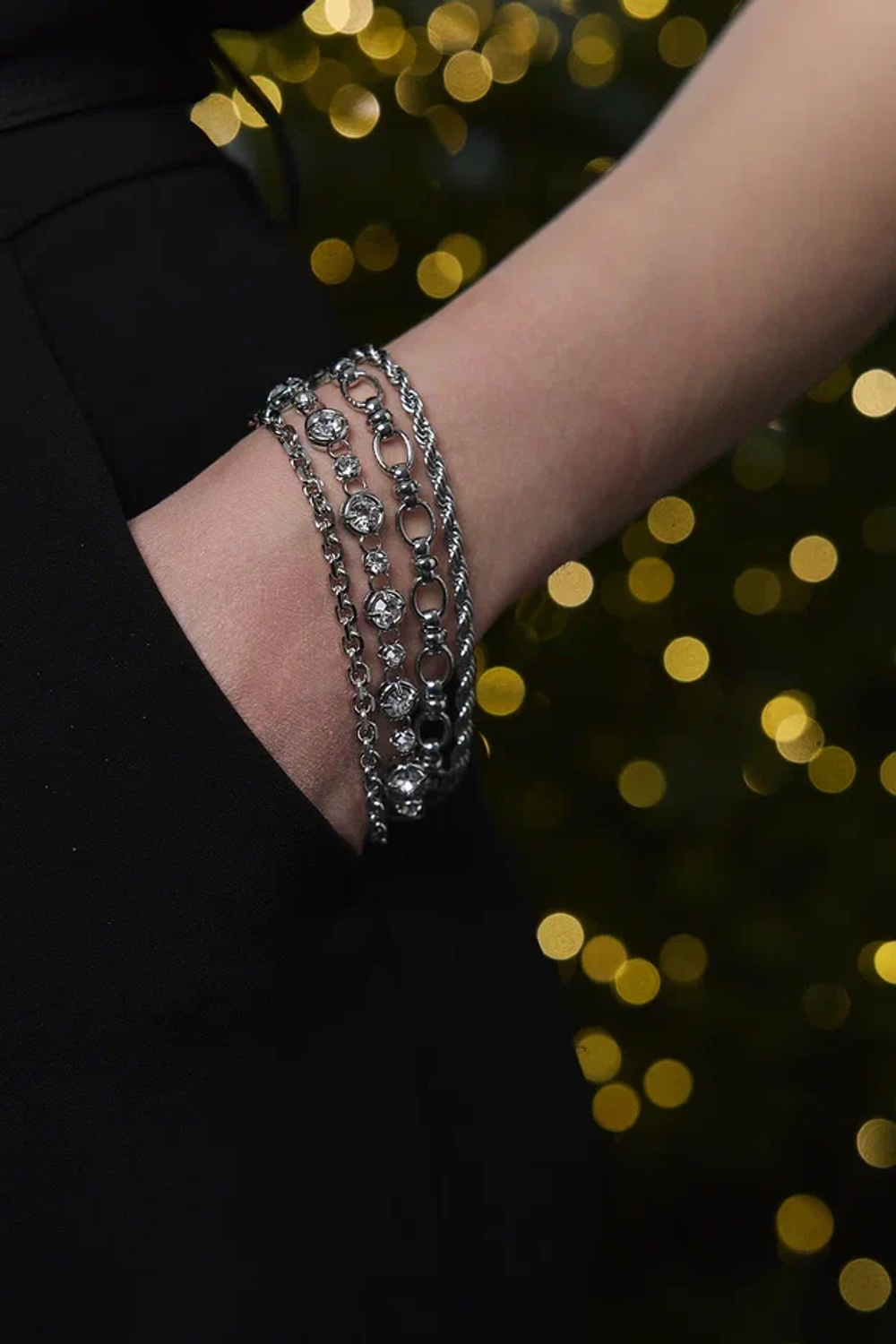 Браслет "Богема" с цирконами, оттенок серебро