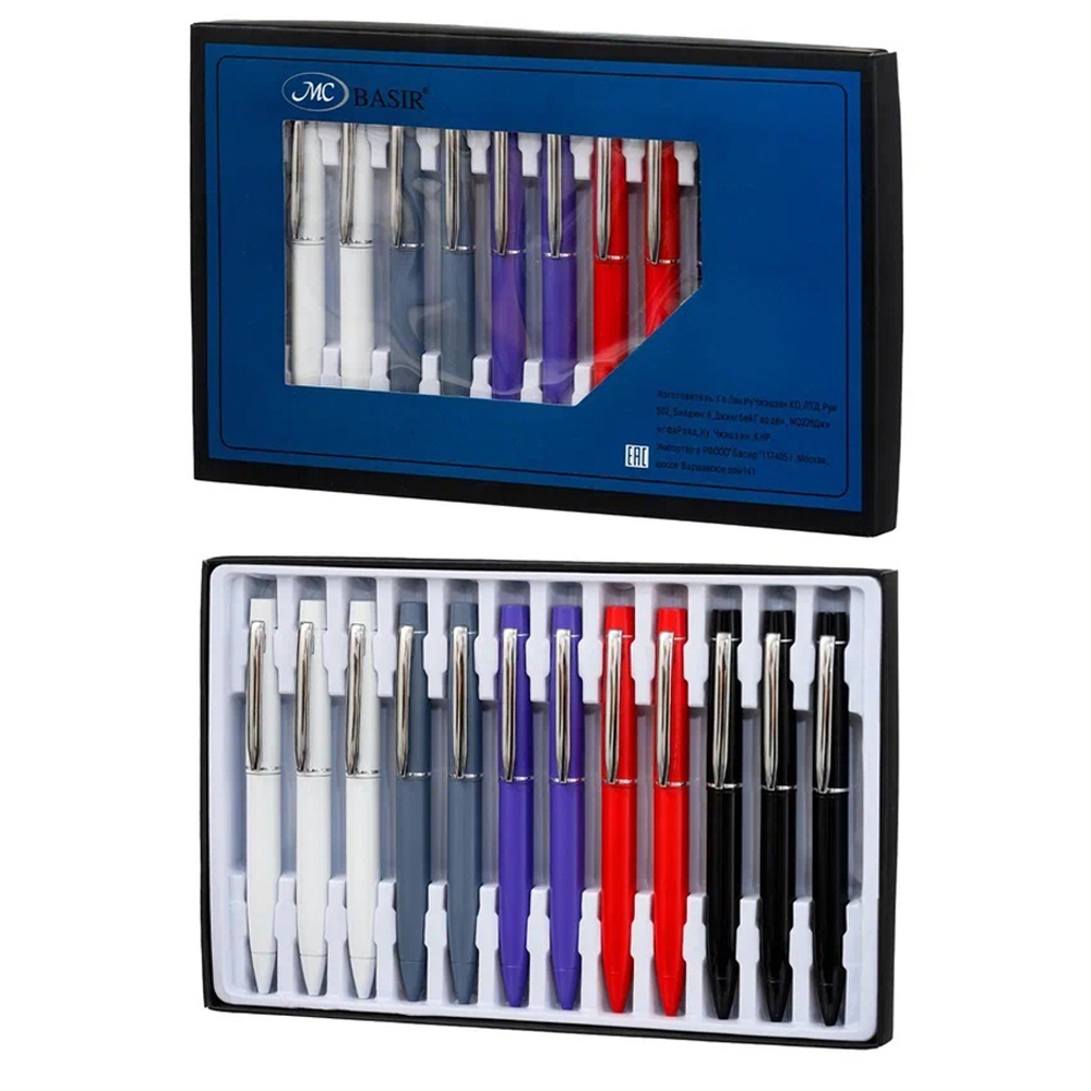 Ручка шариковая, автоматическая, Basir, синие чернила, металлическая, с поворотным механизмом, цветной корпус