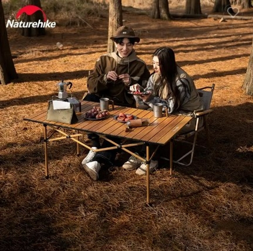 Стол туристический Naturehike увеличенный складной, 93х55х50 см. коричневый