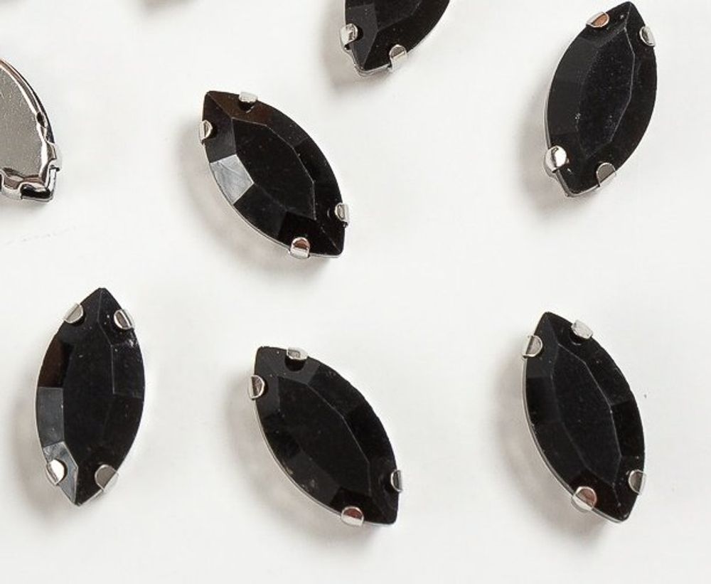 Стразы пришивные стекло в оправе, р. 18х9 мм, чёрный