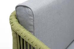 "Канны" кресло плетеное из роупа, каркас алюминий светло-серый (RAL7035) муар, роуп салатовый меланж круглый, ткань светло-серая