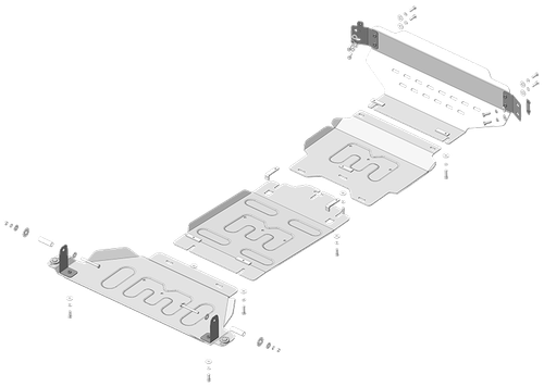 Защита алюминиевая 5 мм Dodge Ram 1500;V=3,0D; 2018-2024 (с системой акт. спойлера MOTODOR.32911