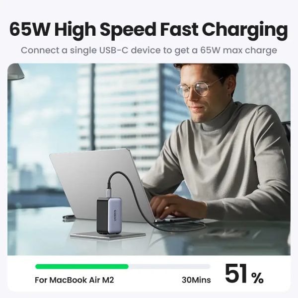 Адаптер питания Ugreen 65Вт GAN Fast Charger (3 Type-C)
