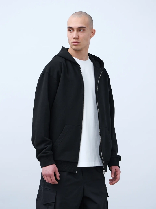 Худи оверсайз на молнии без начеса (черный)
