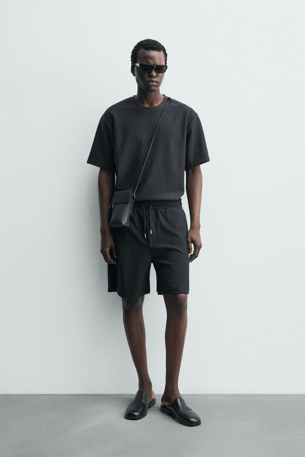ZARA ФУТБОЛКА RELAXED FIT ИЗ РЕЛЬЕФНОЙ ТКАНИ, СТАЛЬНОЙ СИНИЙ