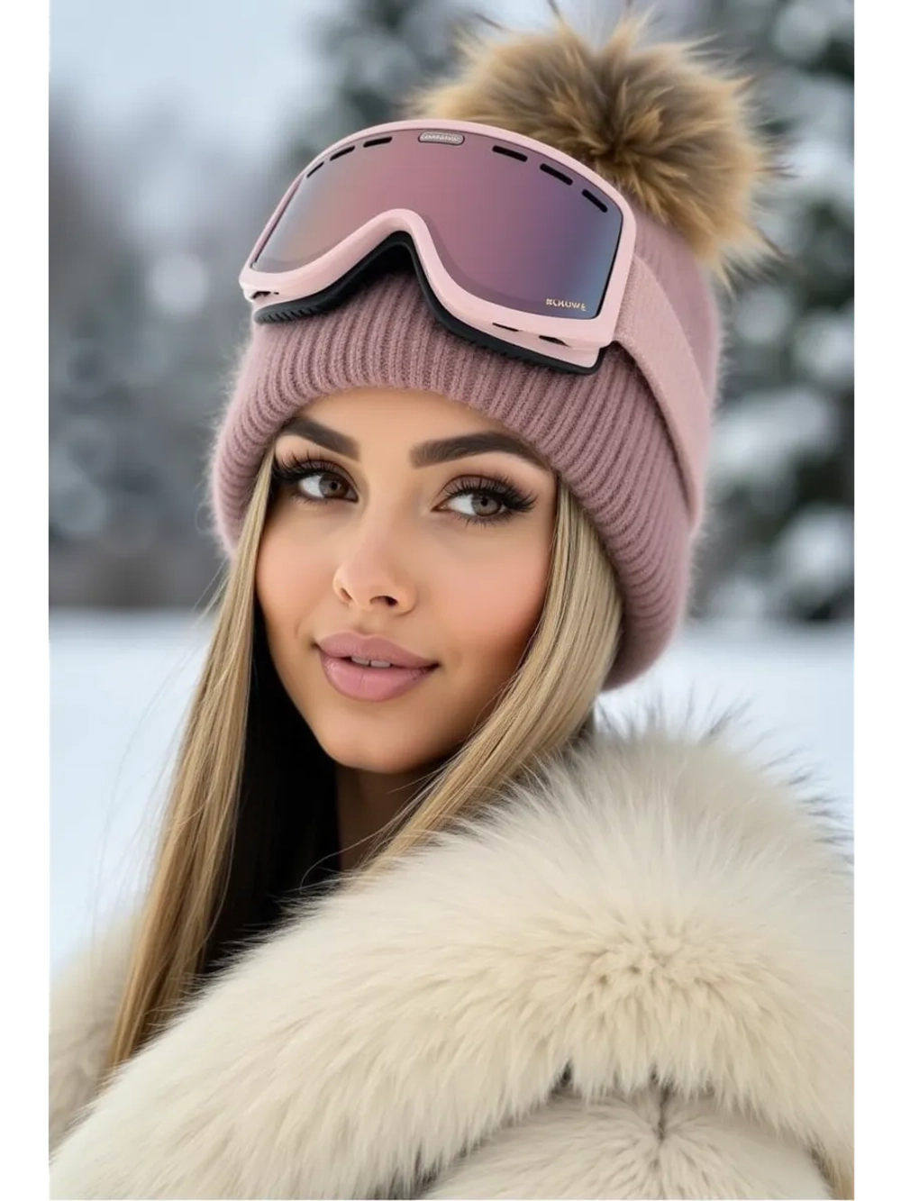 шапка ангора с меховым помпоном зимняя пушистая стильная