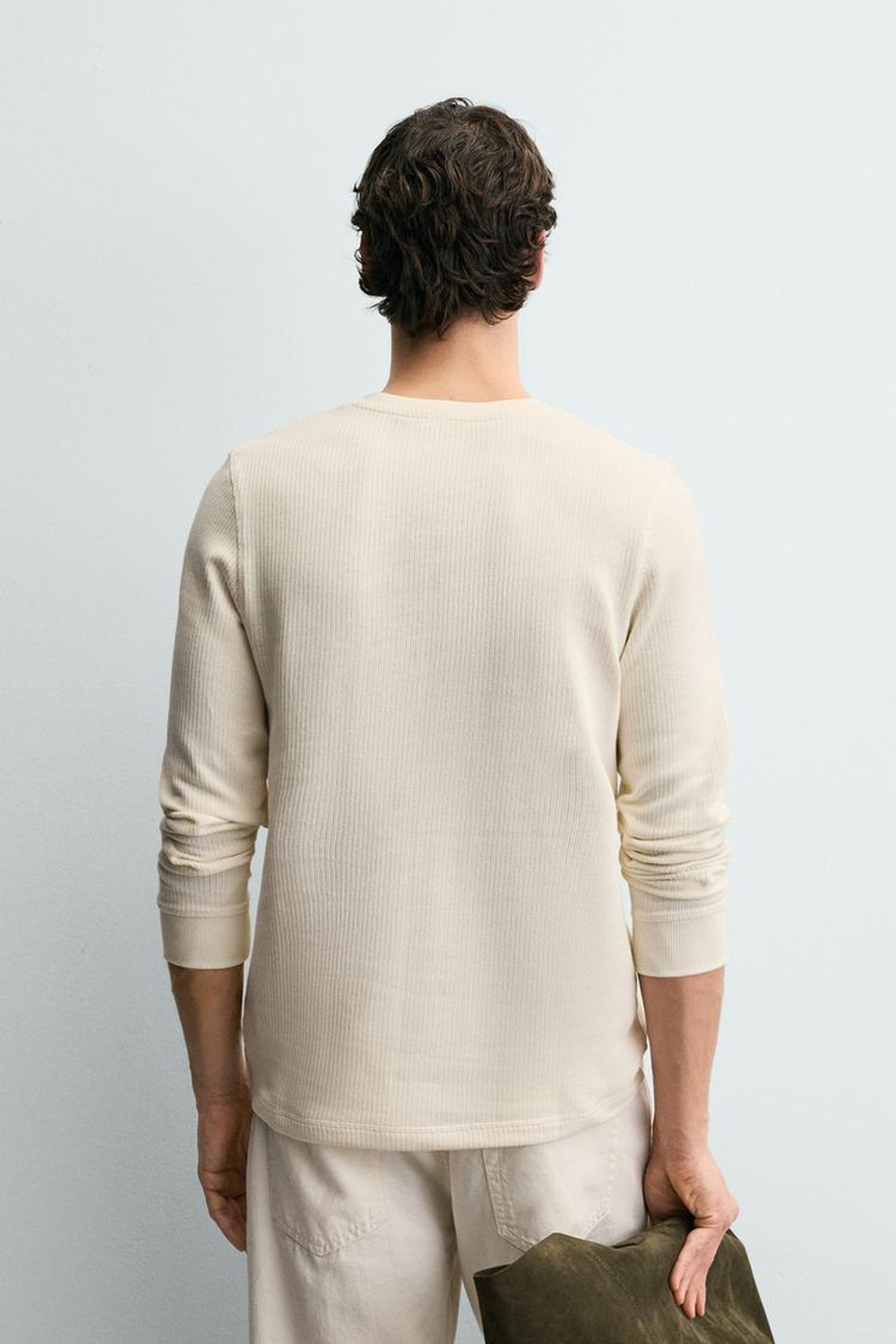 ZARA ФУТБОЛКА ИЗ РЕЛЬЕФНОГО ТРИКОТАЖА В РУБЧИК, ЭКРЮ